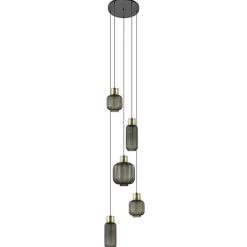 Straluma Luxe 5-lichts videlamp zwart/brass met mat zwart glas> Hanglampen|Videverlichting