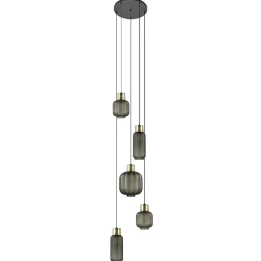 Straluma Luxe 5-lichts videlamp zwart/brass met mat zwart glas> Hanglampen|Videverlichting
