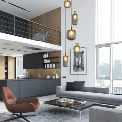 Straluma Luxe 5-lichts videlamp zwart/brass met mat zwart glas></noscript> Hanglampen|Videverlichting