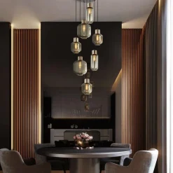 Straluma Luxe 7-lichts videlamp zwart/brons met smoke glas></noscript> Videverlichting|Pendel Lampen