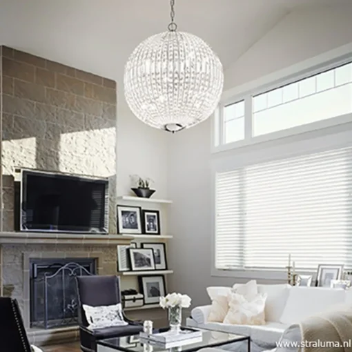 Straluma Luxe ronde hanglamp kristal met chroom> Eettafellampen|Woonkamerlampen