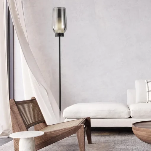Straluma Luxe vloerlamp zwart marmer met smoke glazen kap> Vloerlampen|Klassieke Verlichting