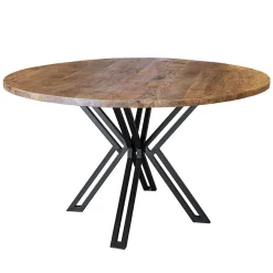 Straluma Mango houten eettafel rond met zwarte poot 130 cm> Eettafels