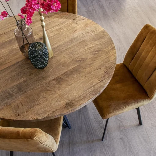 Straluma Mango houten eettafel rond met zwarte poot 130 cm> Eettafels