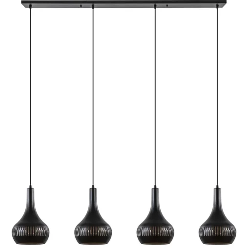 Straluma Mat zwarte eettafelhanglamp zwart met goud 4-lichts> Eettafellampen|Keukenverlichting