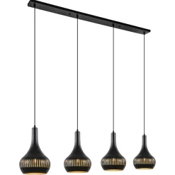 Straluma Mat zwarte eettafelhanglamp zwart met goud 4-lichts> Eettafellampen|Keukenverlichting