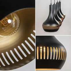 Straluma Mat zwarte eettafelhanglamp zwart met goud 4-lichts></noscript> Eettafellampen|Keukenverlichting