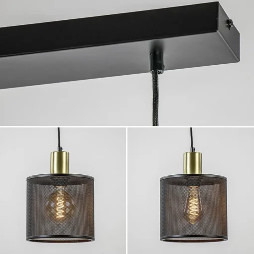 Straluma Mat zwarte eettafelhanglamp cilinder kappen met goud> Eettafellampen|Pendel Lampen