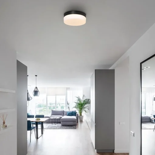 Straluma Mat zwarte LED plafondlamp met wit glas IP44 dimbaar> Plafondlampen|Plafonnières