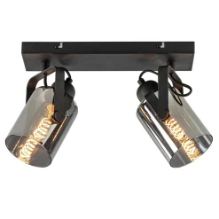 Straluma Mat zwarte 2-lichts plafondlamp met smoke glas> Woonkamerlampen|Slaapkamerlampen