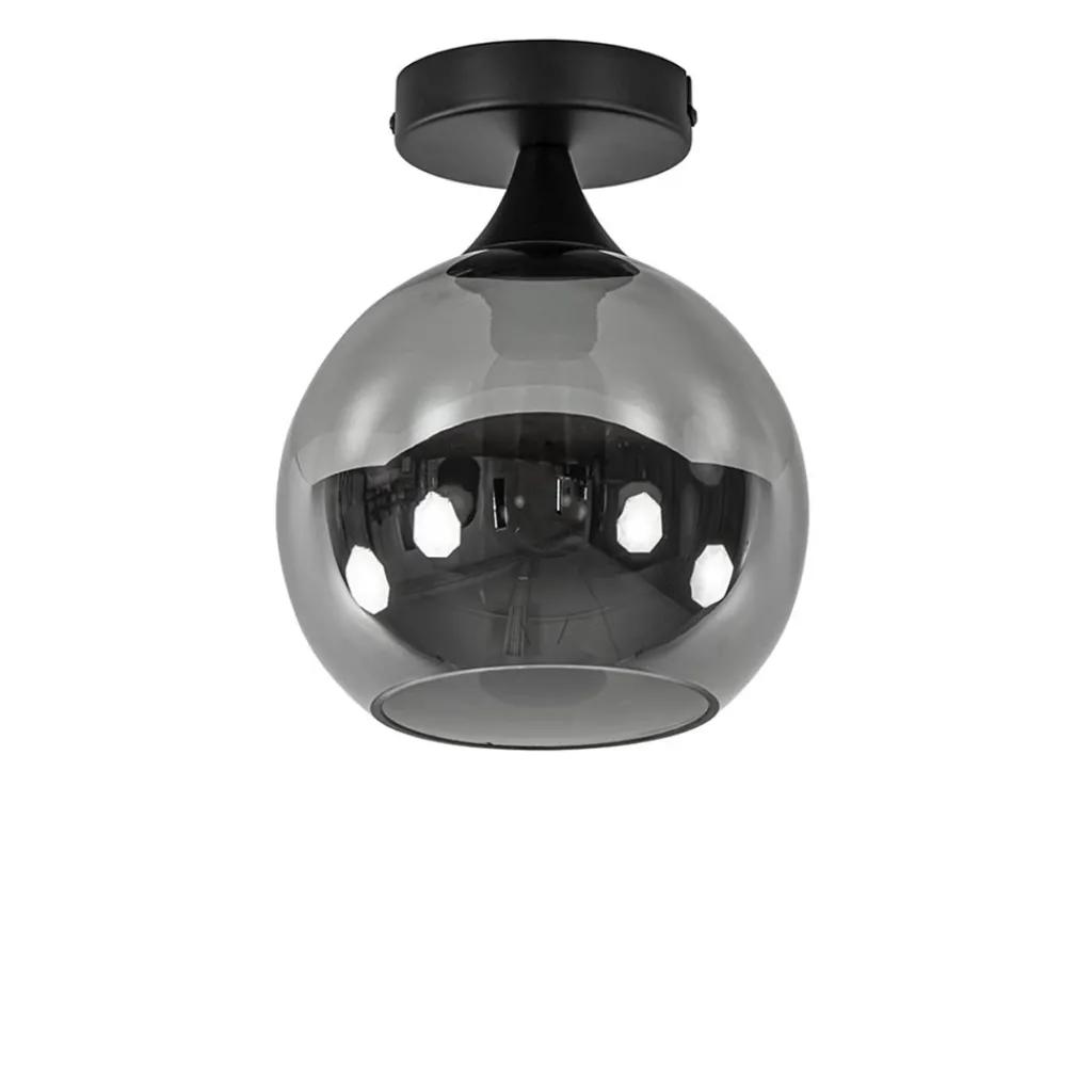 Straluma Mat zwarte plafondlamp met smoke glazen bol klein> Plafondlampen|Luxe Verlichting