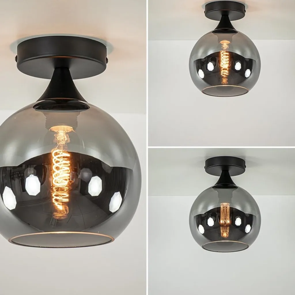 Straluma Mat zwarte plafondlamp met smoke glazen bol klein> Plafondlampen|Luxe Verlichting