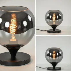 Straluma Mat zwarte tafellamp met smoke/titanium bol klein><noscript><img width=