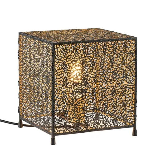 Straluma Mat zwarte tafellamp met goud vierkant> Tafellampen|Scandinavische Verlichting