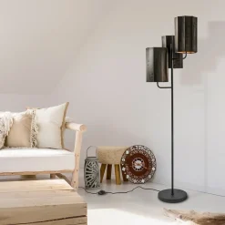 Straluma Mat zwarte vloerlamp Edisa met velvet bruine kappen></noscript> Vloerlampen|Light and Living