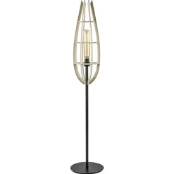 Straluma Mat zwarte vloerlamp met houten kap naturel> Vloerlampen|Botanische Verlichting