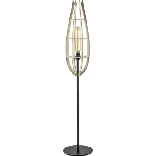 Straluma Mat zwarte vloerlamp met houten kap naturel> Vloerlampen|Botanische Verlichting