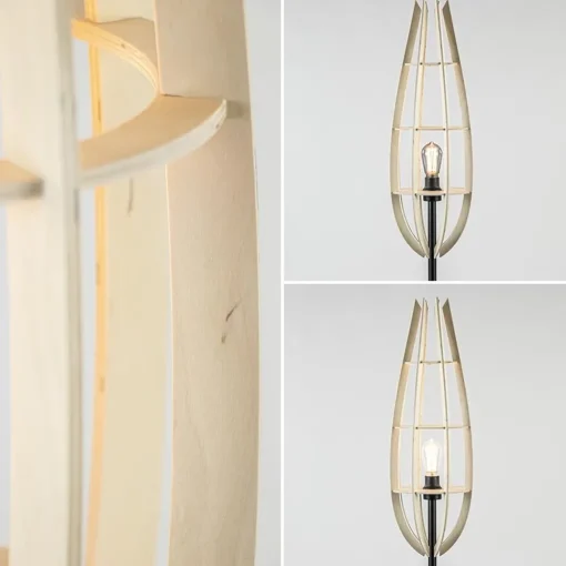 Straluma Mat zwarte vloerlamp met houten kap naturel> Vloerlampen|Botanische Verlichting