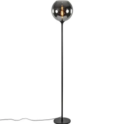 Straluma Mat zwarte vloerlamp met smoke/titanium glazen kap> Woonkamerlampen|Slaapkamerlampen