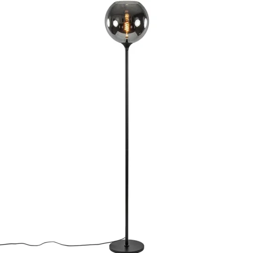 Straluma Mat zwarte vloerlamp met smoke/titanium glazen kap> Woonkamerlampen|Slaapkamerlampen
