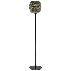 Straluma Mat zwarte vloerlamp met bamboe kap> Vloerlampen|Botanische Verlichting