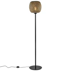 Straluma Mat zwarte vloerlamp met bamboe kap> Vloerlampen|Botanische Verlichting
