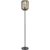 Straluma Mat zwarte vloerlamp met ruwe houten kap> Kooilampen|Woonkamerlampen