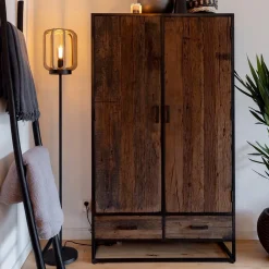 Straluma Mat zwarte vloerlamp met ruwe houten kap></noscript> Kooilampen|Woonkamerlampen