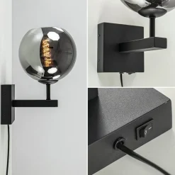 Straluma Mat zwarte wandlamp met smoke glazen bol 20 cm></noscript> Wandlampen