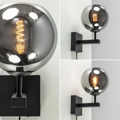 Straluma Mat zwarte wandlamp met smoke glazen bol 20 cm></noscript> Wandlampen