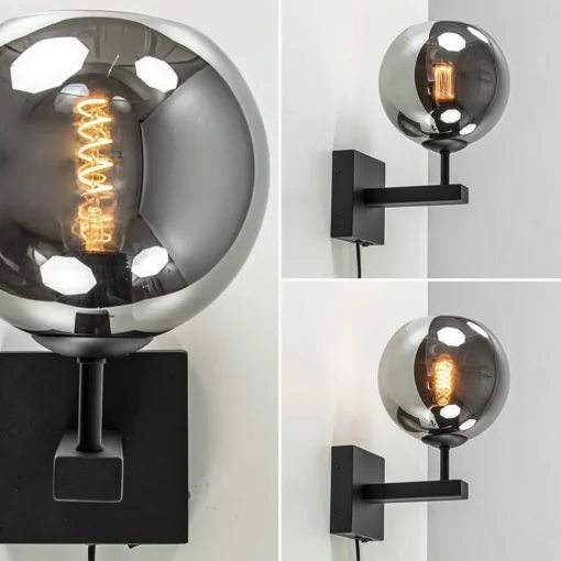 Straluma Mat zwarte wandlamp met smoke glazen bol 20 cm> Wandlampen