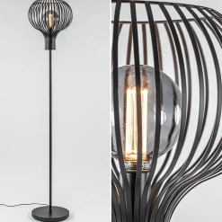Straluma Modern landelijke vloerlamp mat zwart met draadkap> Draadlampen|Woonkamerlampen