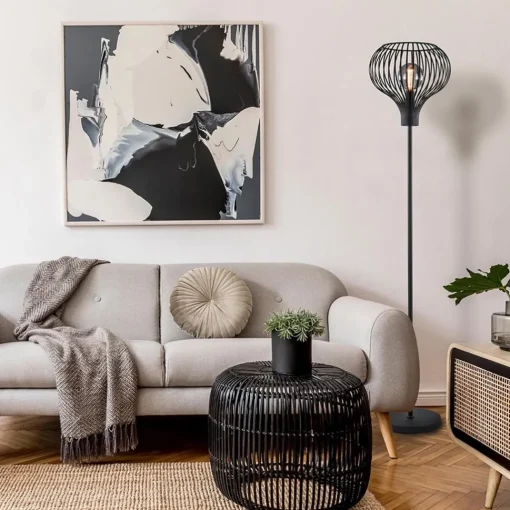 Straluma Modern zwarte vloerlamp met draad kap> Woonkamerlampen|Vloerlampen