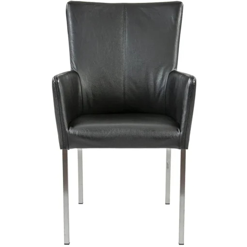 Straluma Moderne armstoel zwart leder met RVS poten> Eetkamerstoelen