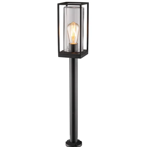 Straluma Moderne buitenlamp lantaarn op paal zwart met helder glas> Buitenlampen
