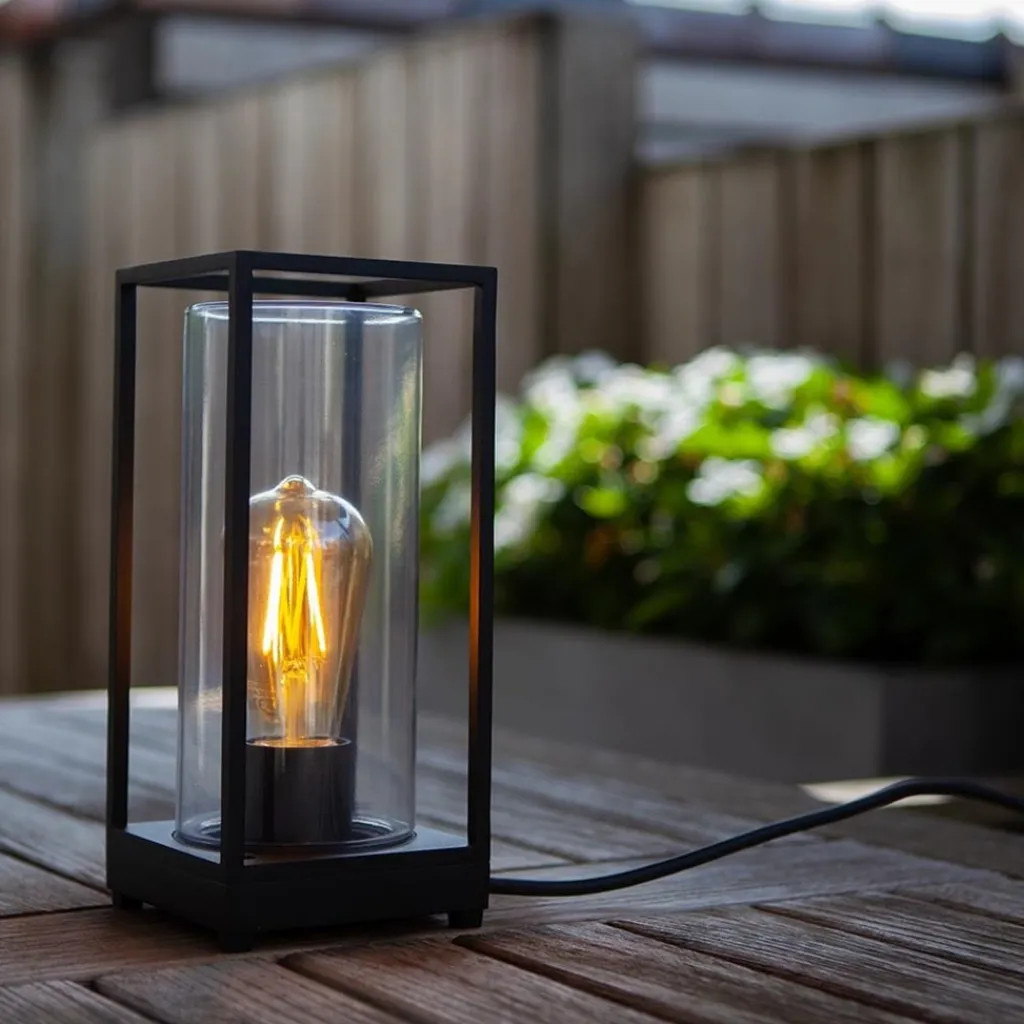 Straluma Moderne buitenlamp tafel zwart aluminium met helder glas> Buitenlampen