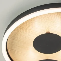 Straluma Moderne LED plafondlamp zwart met houtlook 40 cm dimbaar></noscript> Plafondlampen|LED Plafondlampen
