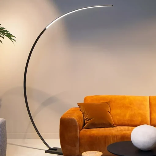 Straluma Moderne LED vloerlamp zwart met zwart marmer> Vloerlampen|Booglampen