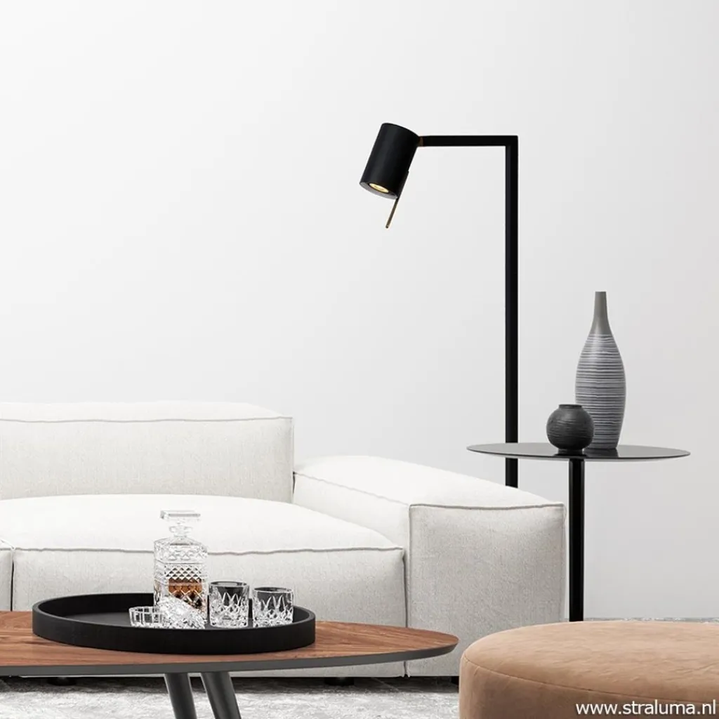 Straluma Moderne lees/vloerlamp mat zwart met brons> Leeslampen|Woonkamerlampen