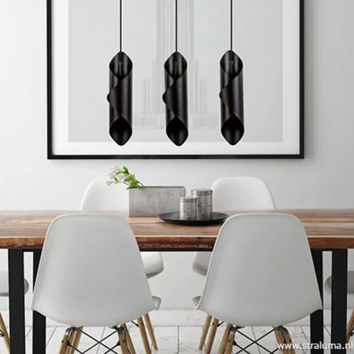 Straluma Moderne 3-lichts hanglamp zwart metaal> Eettafellampen|Pendel Lampen