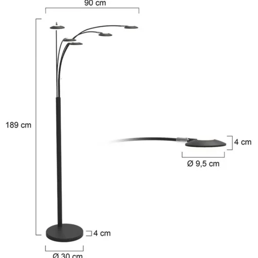 Straluma Moderne 5-lichts LED vloerlamp zwart> Vloerlampen|Woonkamerlampen