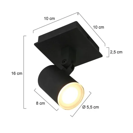 Straluma Moderne 1-lichts opbouw spot zwart inclusief LED> Plafondlampen|Opbouwspots