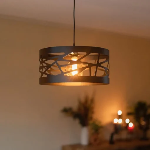 Straluma Moderne ronde hanglamp zwart metaal> Eettafellampen|Woonkamerlampen