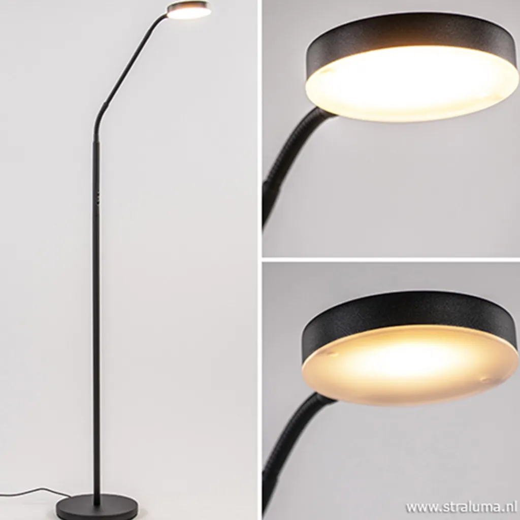 Straluma Moderne vloerlamp zwart met dimbaar LED> Vloerlampen|Leeslampen