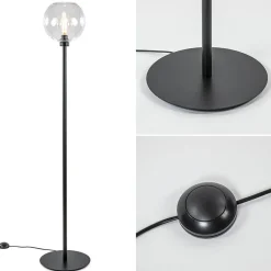 Straluma Moderne vloerlamp zwart met helder glazen kap> Vloerlampen|Landelijke Verlichting