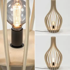 Straluma Naturel houten tafel/vloerlamp kegel met zwart></noscript> Tafellampen|Vloerlampen