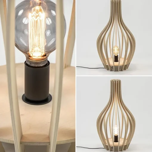Straluma Naturel houten tafel/vloerlamp kegel met zwart> Tafellampen|Vloerlampen