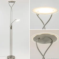 Straluma Nikkel vloerlamp met LED uplighter en leeslamp> Vloerlampen|Leeslampen