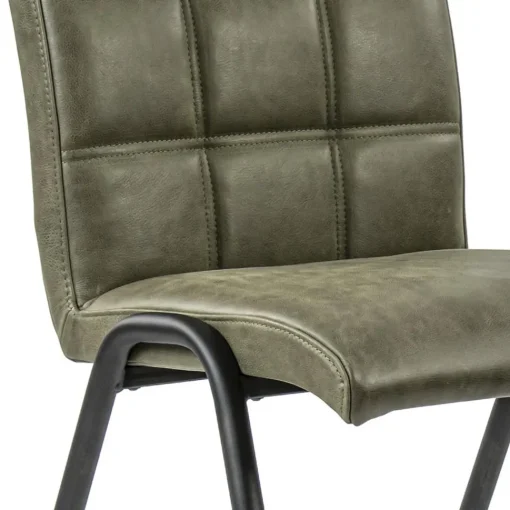 Straluma Olijf groene eettafelstoel leder met zwarte pootjes> Eetkamerstoelen