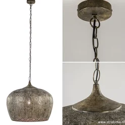 Straluma Oosterse hanglamp Emine bruin/goud metaal></noscript> Eettafellampen|Light and Living